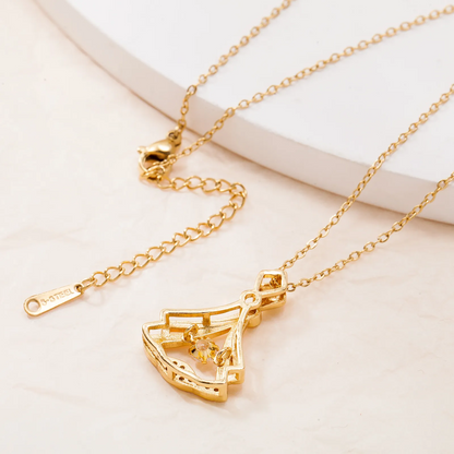 Golden Rhinestone Pendant Necklace 24K Gold Plated